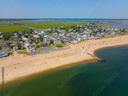 Newbury Beach aerial view in summer on Plum Island in town of Newbury, Massachusetts MA, USA.  photo