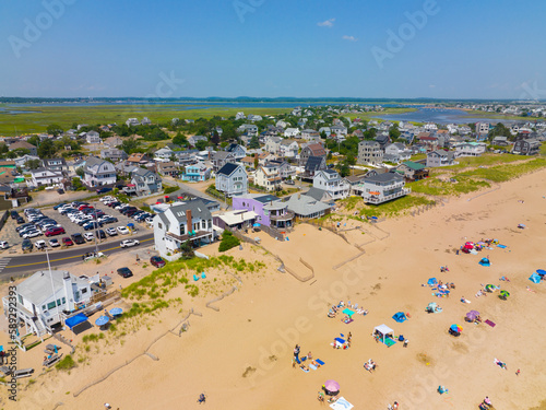 Newbury Beach aerial view in summer on Plum Island in town of Newbury, Massachusetts MA, USA. 