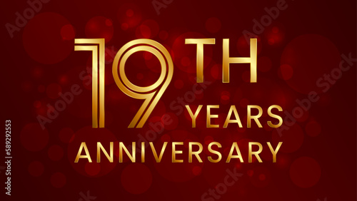 19 year anniversary celebration. Anniversary logo design with double line concept. Logo Vector Template Illustration