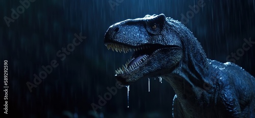 Fototapeta Naklejka Na Ścianę i Meble -  Big, angry and scary dinosaurs T-rex. generative ai