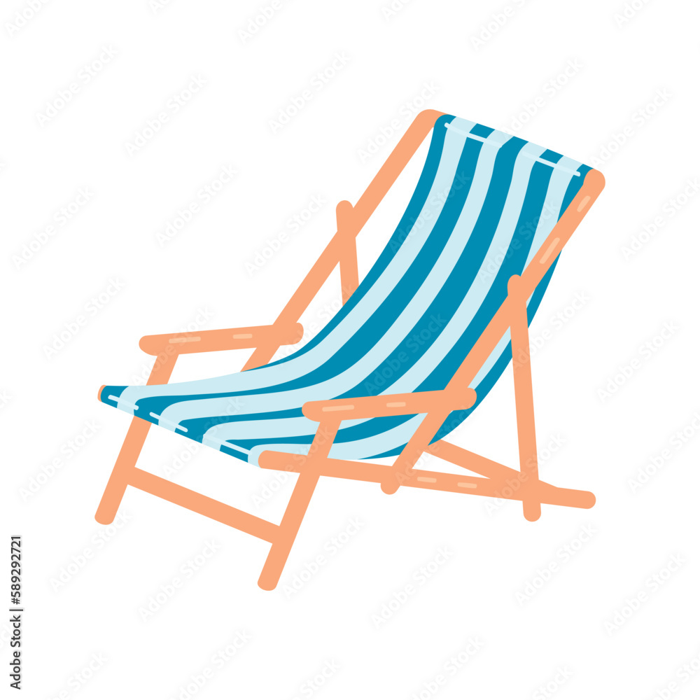 Chaise longue for summer vacation.Object in color isolated on white background.Can be used for design of banners,posters,stickers,cards.Vector cartoon flat style illustrations.
