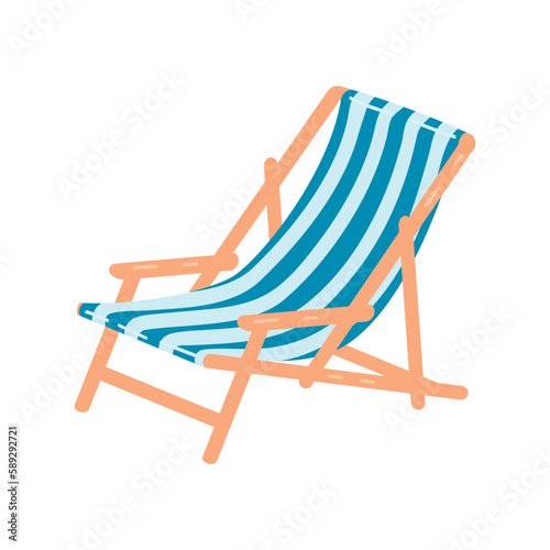 Chaise longue for summer vacation.Object in color isolated on white background.Can be used for design of banners,posters,stickers,cards.Vector cartoon flat style illustrations.
