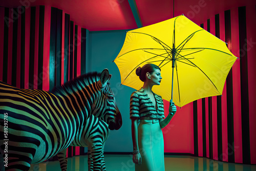 Woman with zebras