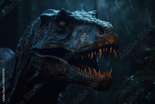Big  angry and scary dinosaurs T-rex. generative ai