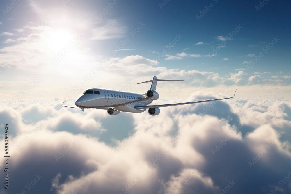 Obraz premium Private Jet Soaring above the Clouds on a Sunny Day