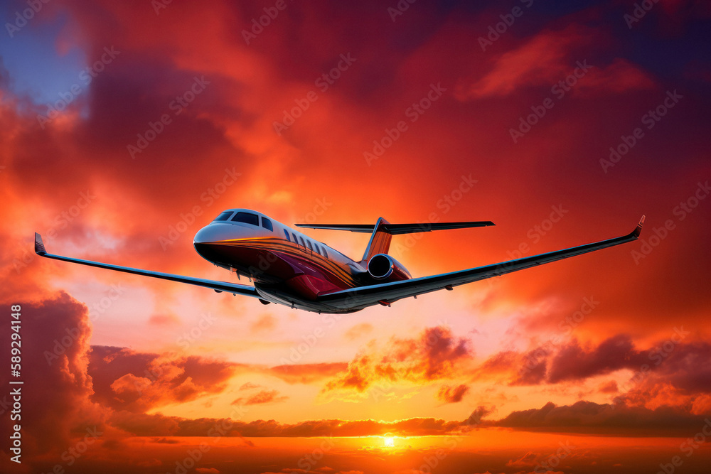 Private Jet Soaring through Vibrant Sunset Private Jet Soaring through Vibrant Sunset