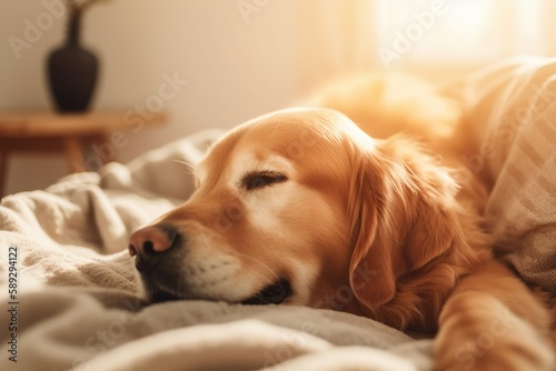 Lovely Labrador dog sleeping on a couch © oleksandr.info