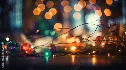 Lights blurred bokeh background from christmas night. Generative Ai