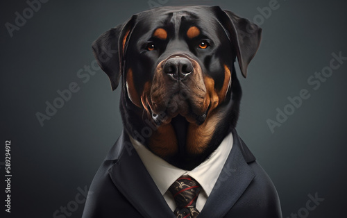 rottweiler dog wearing a tie studio portrait, Generative AI