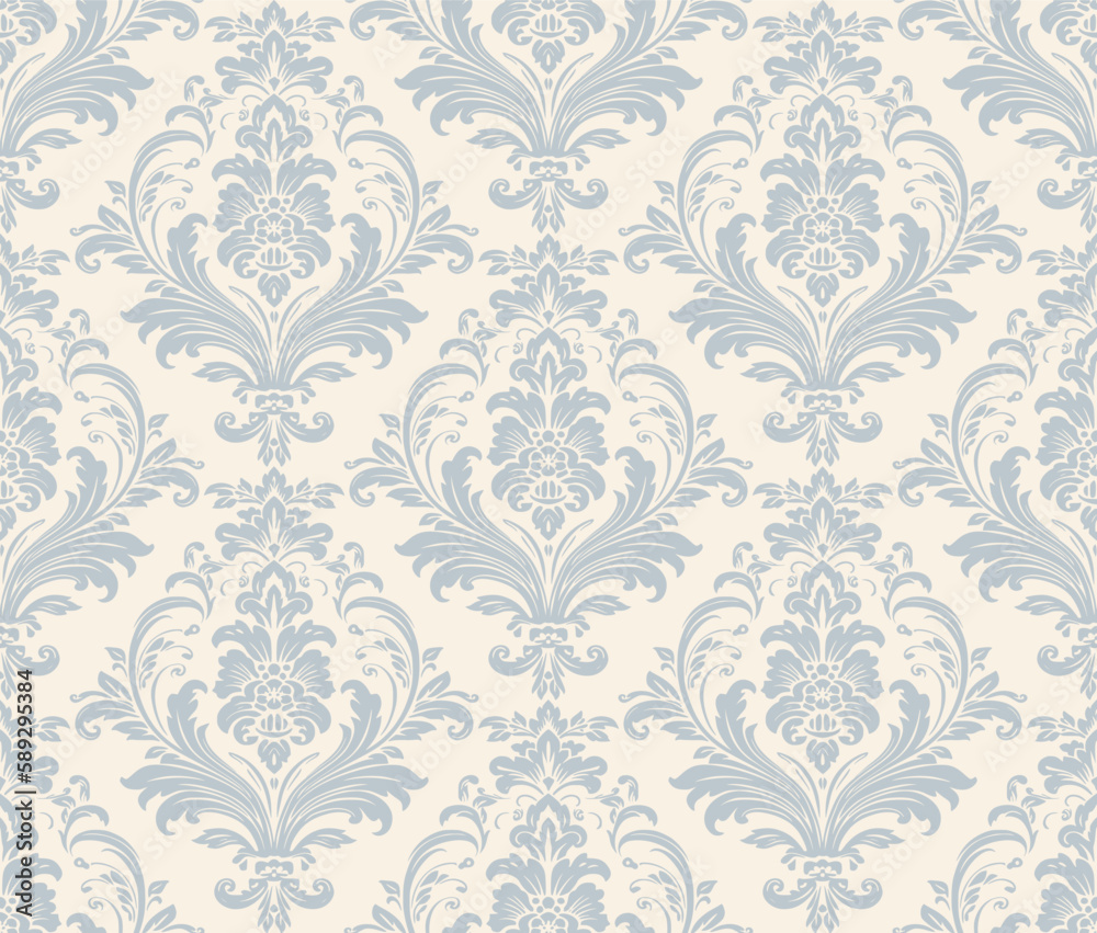 Vector damask seamless pattern background. Classical luxury old fashioned damask ornament, royal victorian seamless texture for wallpapers, textile, wrapping. Exquisite floral baroque template.	
