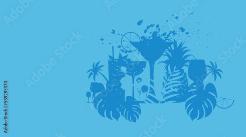 sfondo bicchieri da cocktail, aperitivo, beach club, concetto di festa in spiaggia, grafica bar	