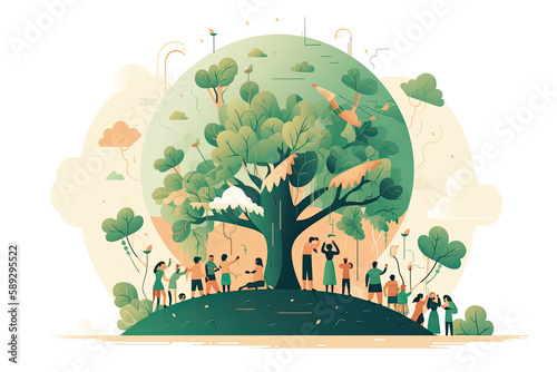 flat world People tree planting environment day illustration safe earth