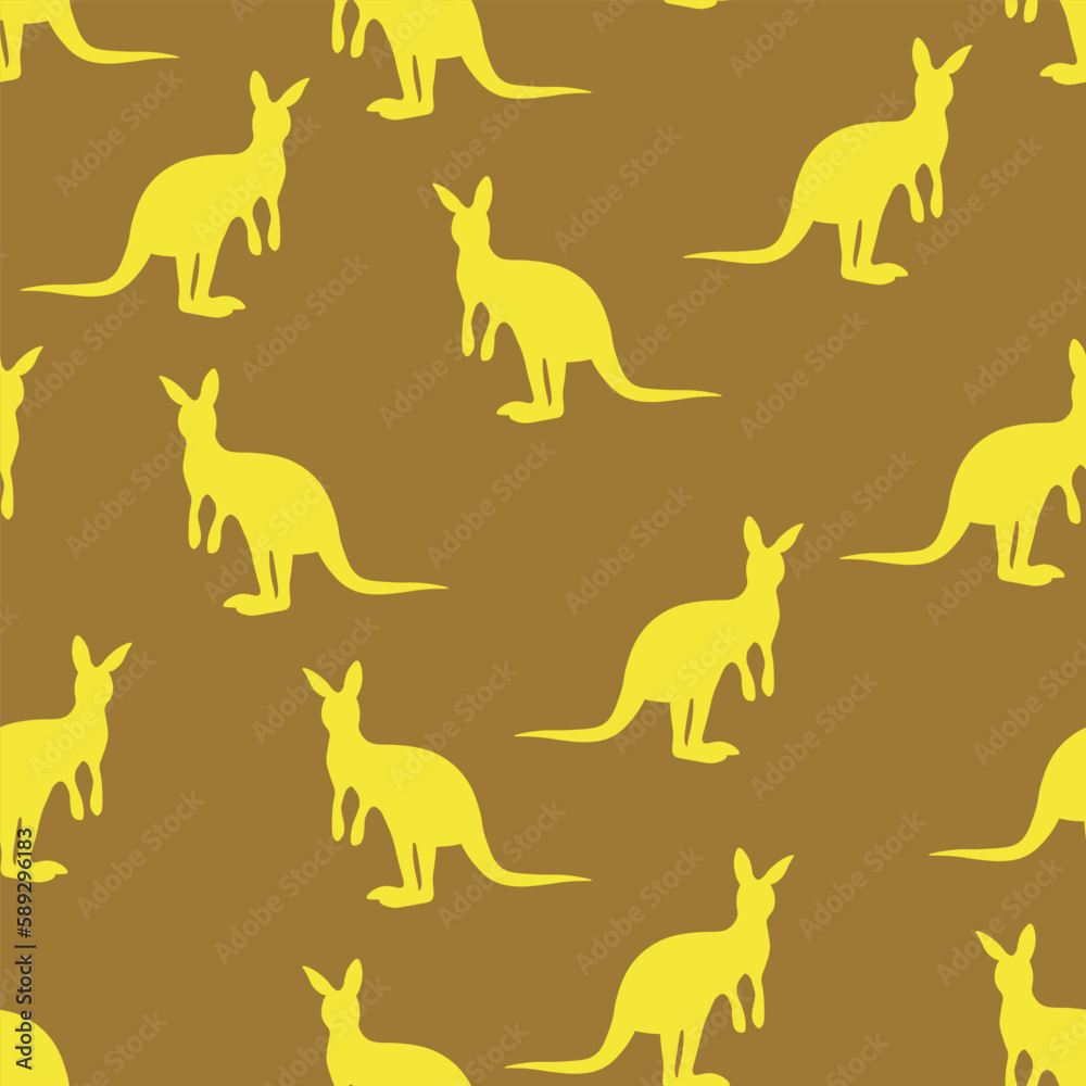 Vector flat illustration with silhouette kangaroo and baby kangaroo. Seamless pattern on color background. Design for card, poster, fabric, textile. Pray for Australia and animals Vector flat illustration with silhouette kangaroo and baby kangaroo. Seamless pattern on color background. Design for card, poster, fabric, textile. Pray for Australia and animals