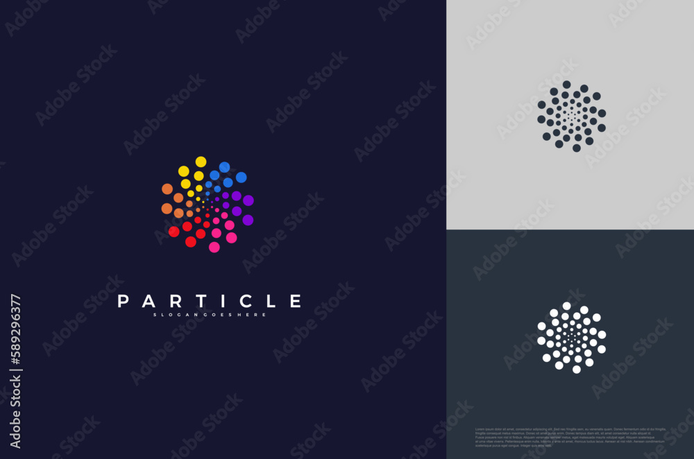 Simple circle with particle dots abstract logo design. Vector illustration