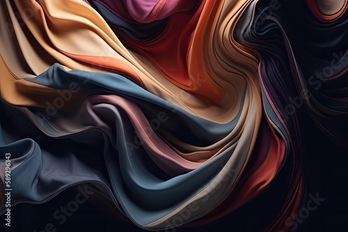 Multicolored silk, very fine wavy fabric, beautiful abstract background, flowing texture, flowing, waving. Generative AI