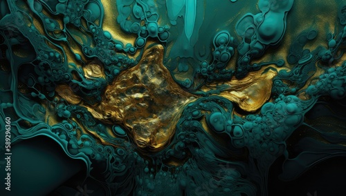 Abstract background, aqua gold turqoise fluid art, beautiful pattern, wallpaper, created Generative AI