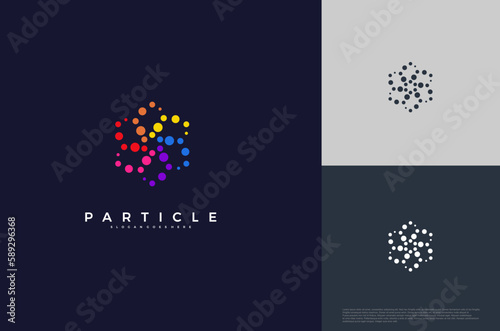 Simple circle with particle dots abstract logo design. Vector illustration