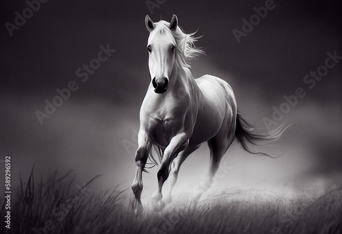 Wild horse running freely in a wide-open field