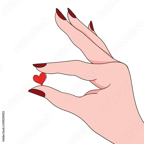 Woman's hand holding a heart vector illustration