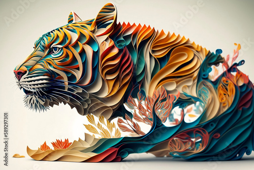 Tiger, Paper quilling AI Generative  photo