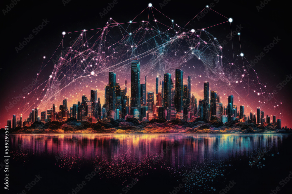 Big data connection technology. Smart city and digital transformation.Telecommunication and communication network concept