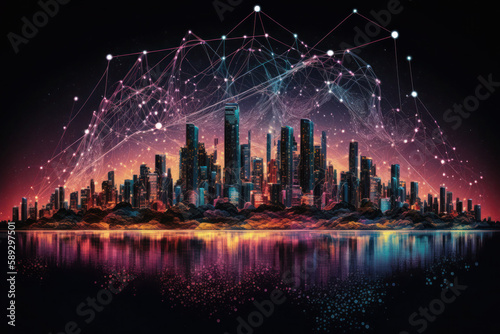 Big data connection technology. Smart city and digital transformation.Telecommunication and communication network concept