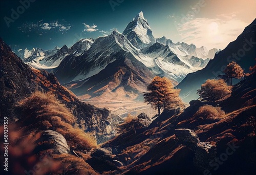 instagram filter Himalaya mountains. Generative AI