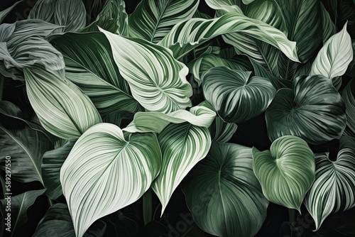 Verdant leaves mingling with white foliage  creating texture abundant backdrops. Generative AI