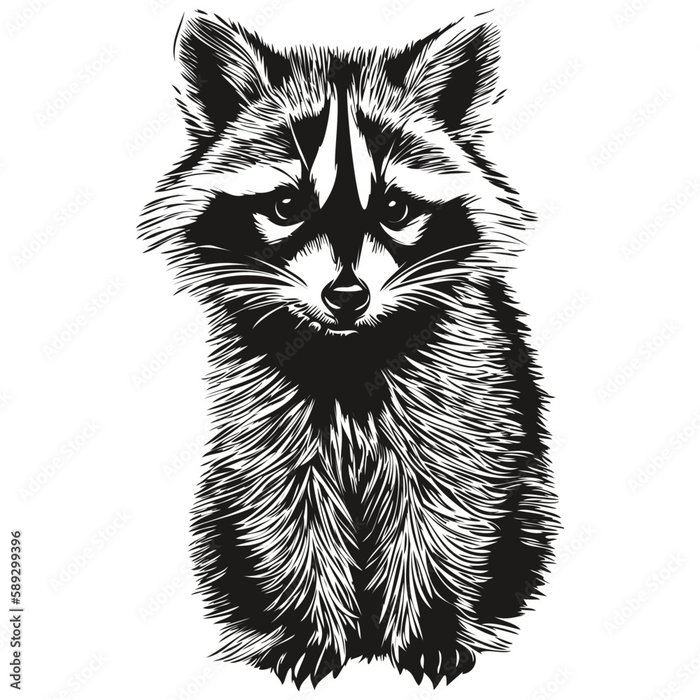 Black and white linear paint draw raccoon vector illustration Stock ...