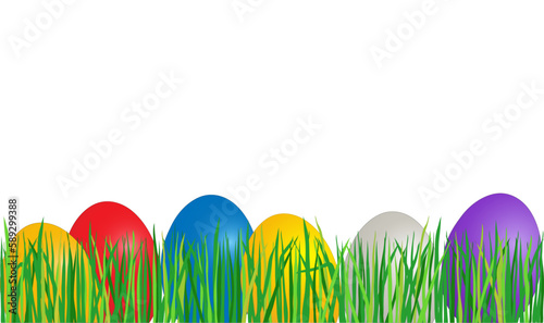 Bunte Ostereier im Gras,
Vektor Illustration isoliert auf weißem Hintergrund
