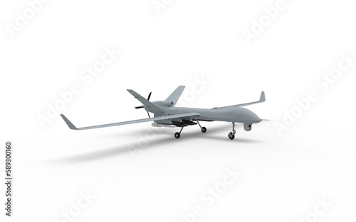 Drone army aircraft force atomic isolated on White Background for intelligence attack and defence with weapons 3d rendering image left isometric view