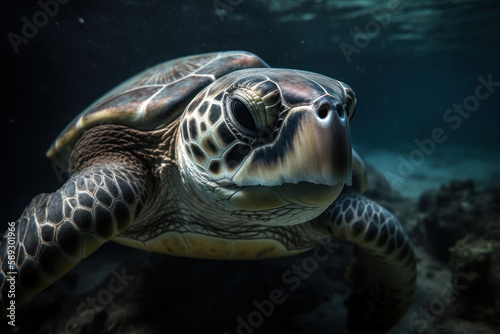 Graceful Sea Turtle Portrait Swimming in the Ocean