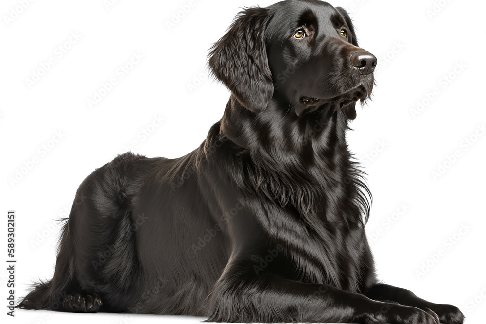 Beautiful Flat-Coated Retriever Dog Image on White Background Beautiful Flat-Coated Retriever Dog Image on White Background