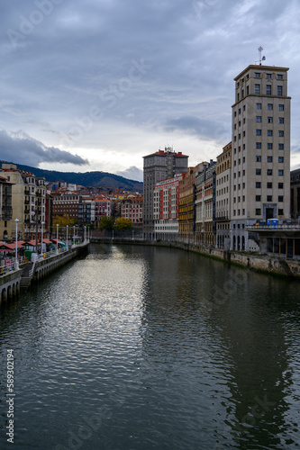 View of Bilbao city and Nervion river, Basque Country, Spain