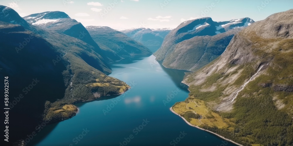 Spectacular Norway Fjord: Majestic Mountains and Serene Sea - Generative AI