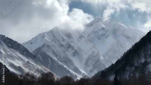 picturesque mountains covered with snow Generative AI © Julia