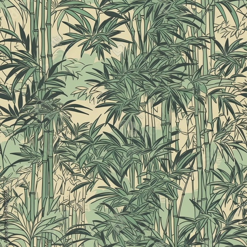 Miniature bamboo forest seamless pattern in shades of green. SEAMLESS BAMBOO WALLPAPER.