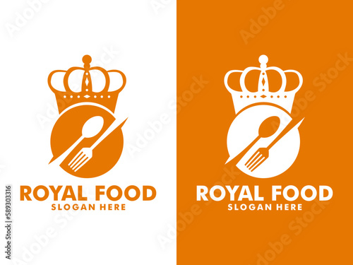 Cook King Logo, Crown food or Royal Food fork knife spoon Logo vector Design Illustration