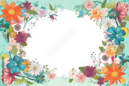 Wallpaper Mural  Illustration depicts a frame with a beautiful bouquet of fresh flowers in the center, surrounded by white space for text Generative AI Torontodigital.ca