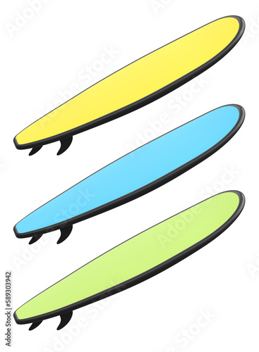 Set of surfboard for summer surfing on surf board on white background.