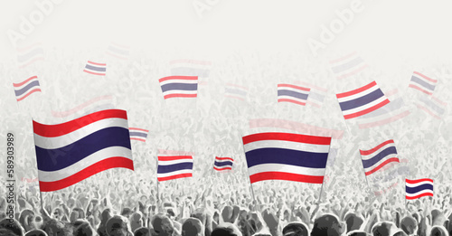 Abstract crowd with flag of Thailand. Peoples protest, revolution, strike and demonstration with flag of Thailand.