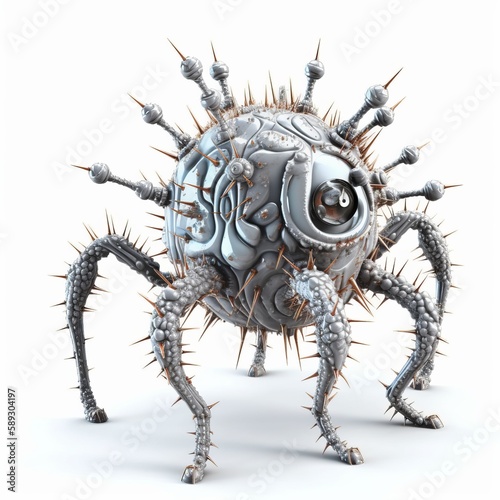 Whimsical Virus Character Illustration on White Background, Generative AI © avrezn