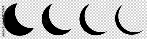 Moon crescent icons. Different shapes of moon. Vector illustration isolated on transparent background