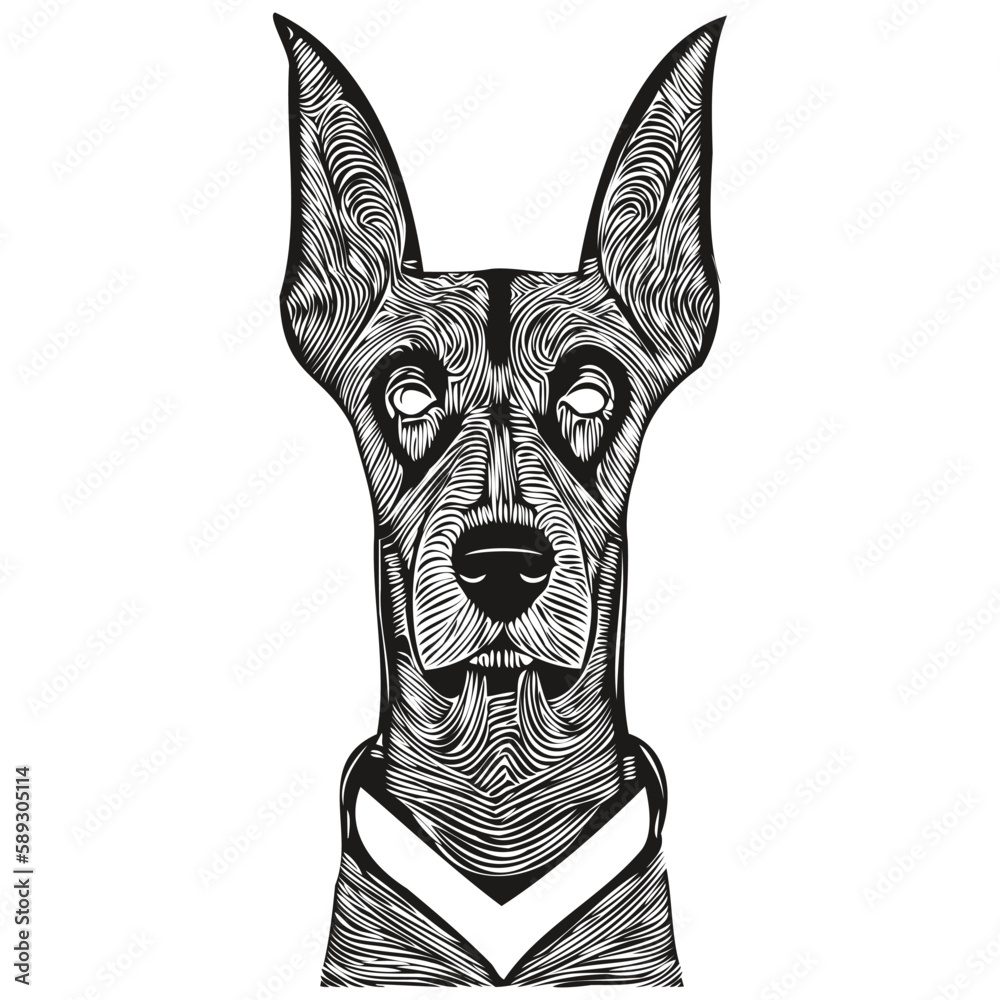 Vetor de Doberman Pinschers dog hand drawn line art vector drawing ...