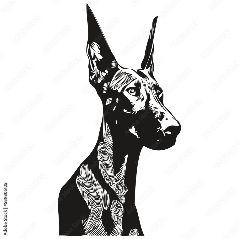 Doberman Pinschers dog logo hand drawn line art vector drawing black ...