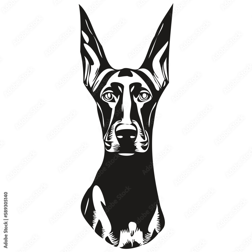 Doberman Pinschers dog logo hand drawn line art vector drawing black ...