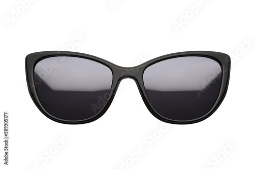 Sunglasses isolated on white background. Mockup sunglasses front view closeup design for applying on a portrait. Black glasses shape cat eye. Fashionable modern vintage accessory eyewear in retro