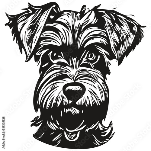 Miniature Schnauzer dog hand drawn line art vector drawing black and white logo pets illustration