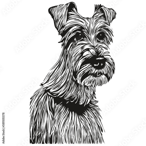 Miniature Schnauzer dog logo hand drawn line art vector drawing black and white pets illustration