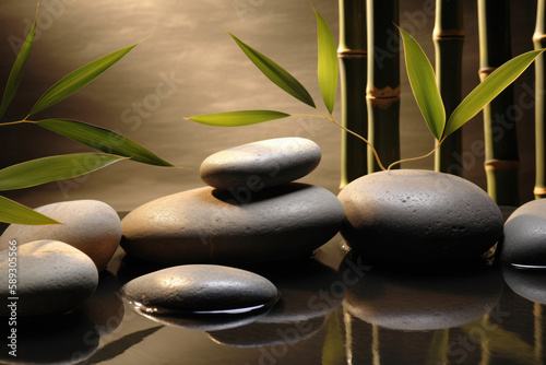 Serene Spa-Themed Background with Stones and Bamboo